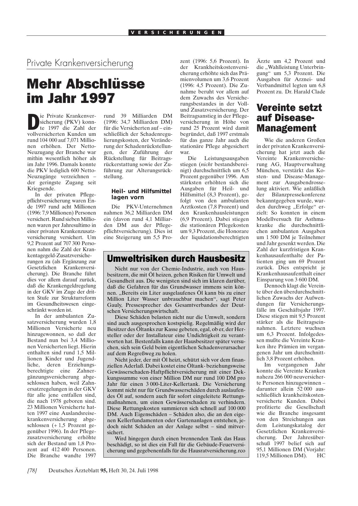 Vorschauseite 1: Private Krankenversicherung: Mehr Abschlüsse im Jahr 1997