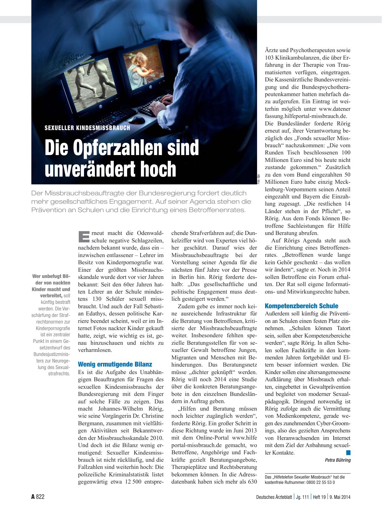 Vorschauseite 1: Sexueller Kindesmissbrauch: Die Opferzahlen sind unverändert hoch