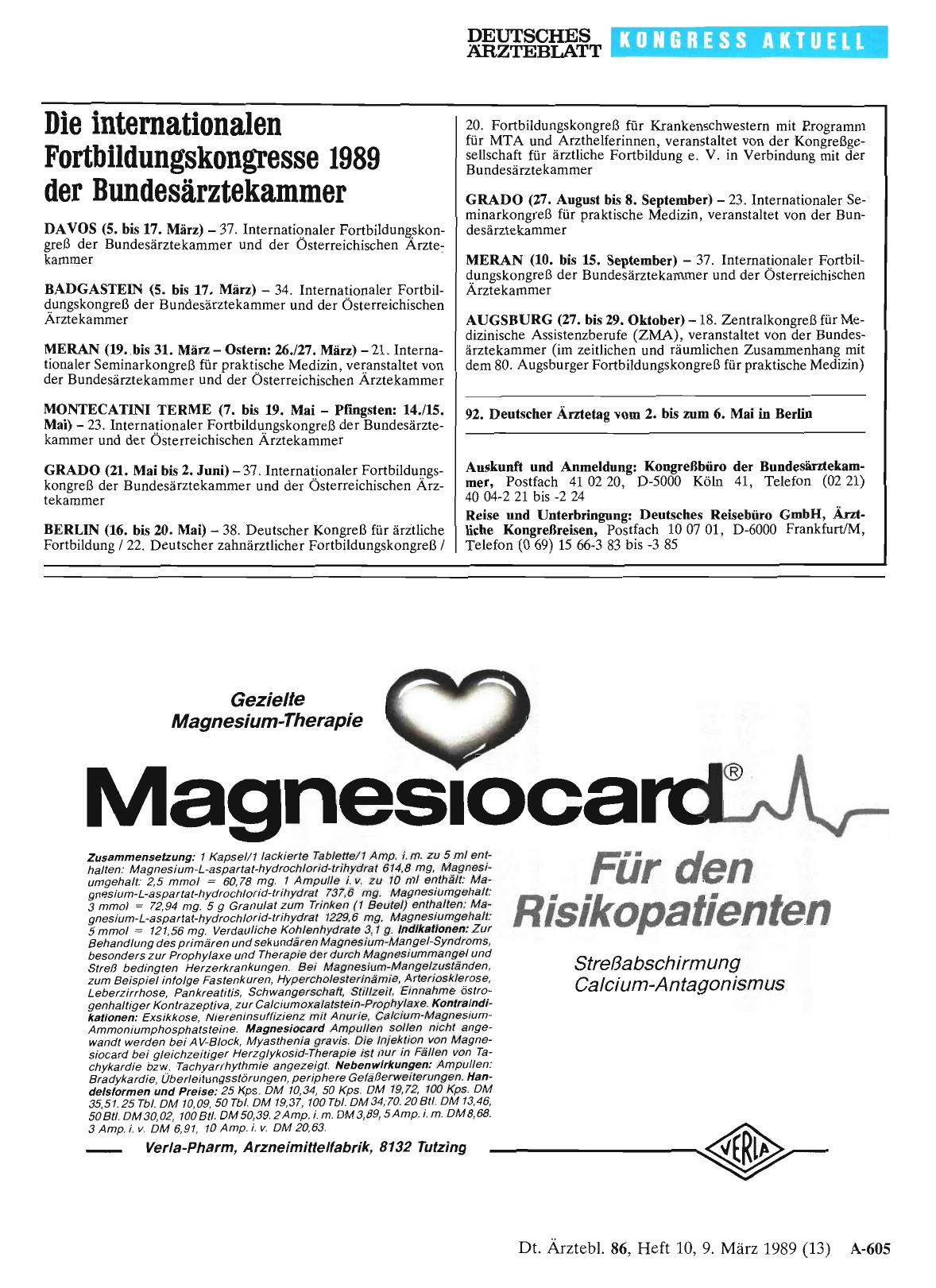 Vorschauseite 1: Die internationalen Fortbildungskongresse 1989 der Bundesärztekammer: