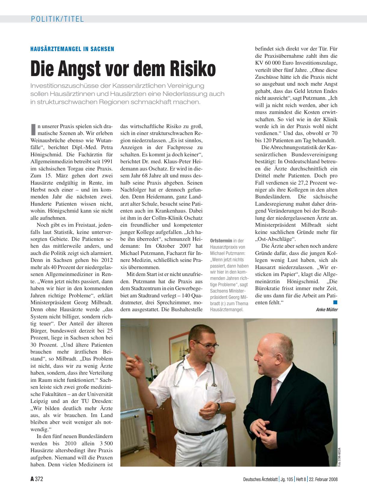 Vorschauseite 1: Hausärztemangel in Sachsen: Die Angst vor dem Risiko
