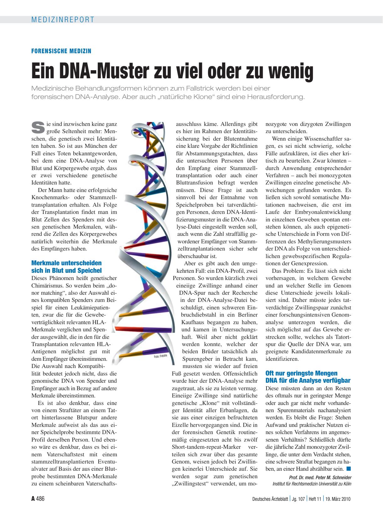 Vorschauseite 1: Forensische Medizin: Ein DNA-Muster zu viel oder zu wenig