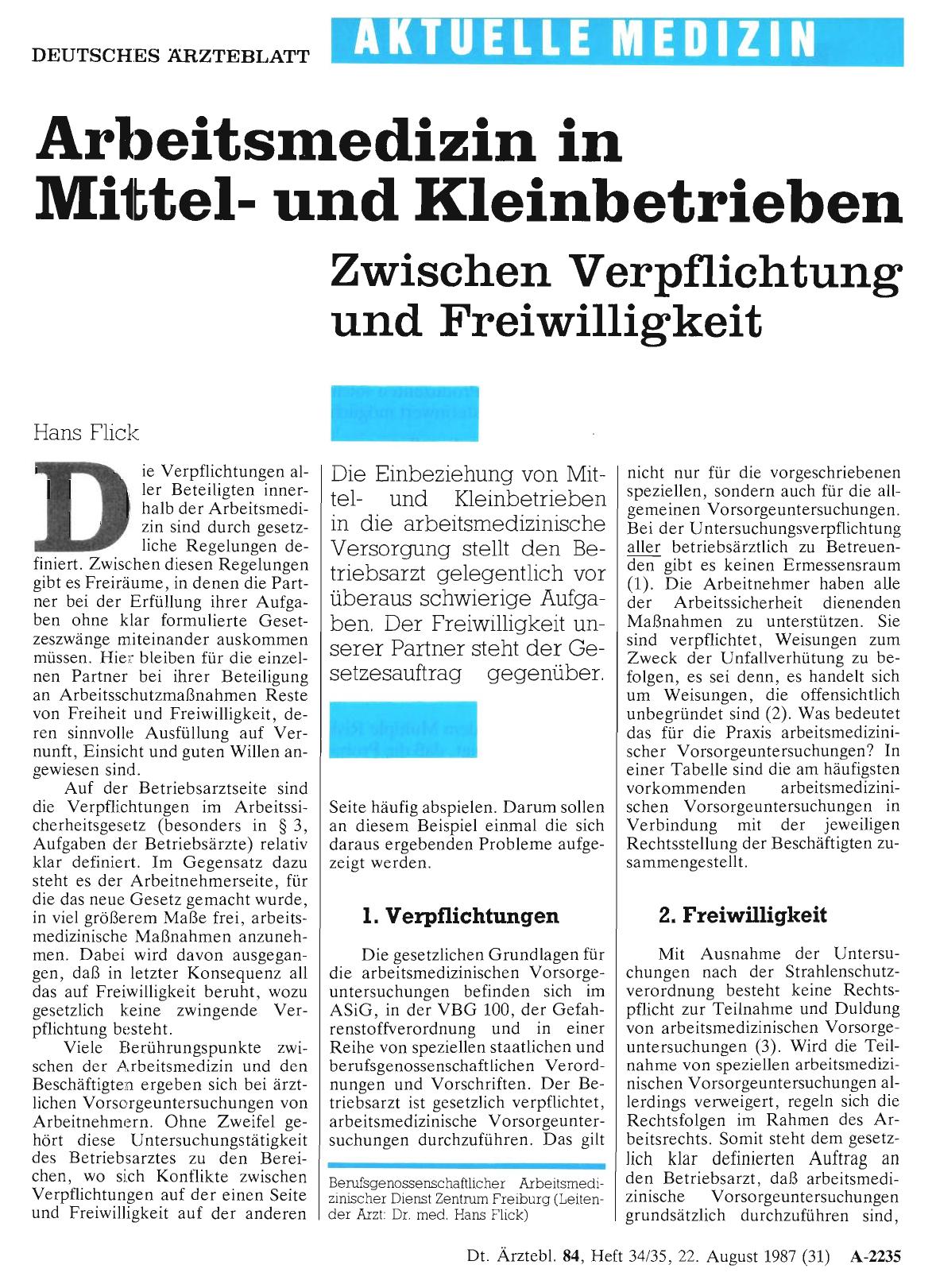 Vorschauseite 1: Arbeitsmedizin in Mittelund Kleinbetrieben: Zwischen Verpflichtung und Freiwilligkeit