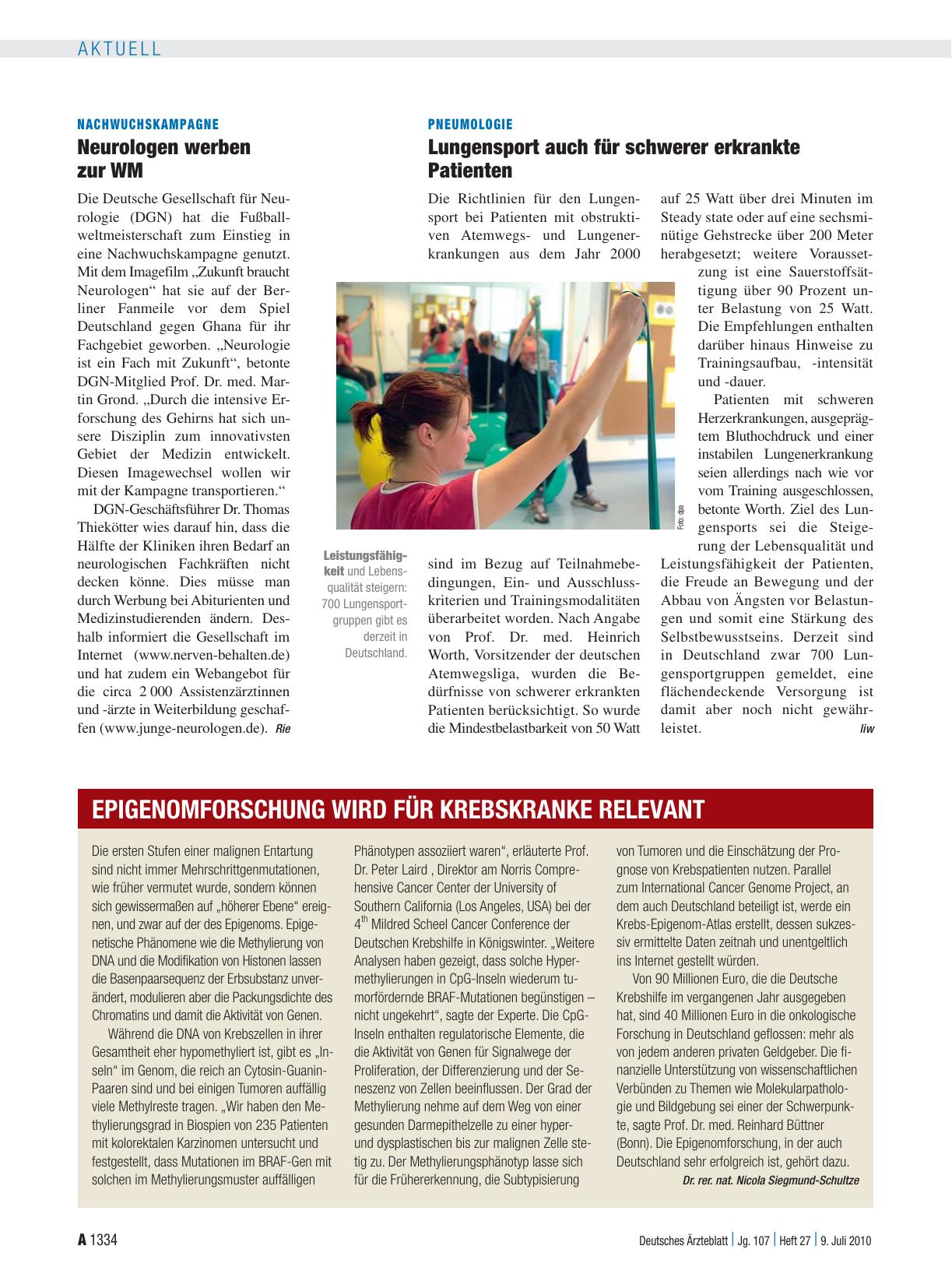 Vorschauseite 1: Epigenomforschung wird für Krebskranke relevant