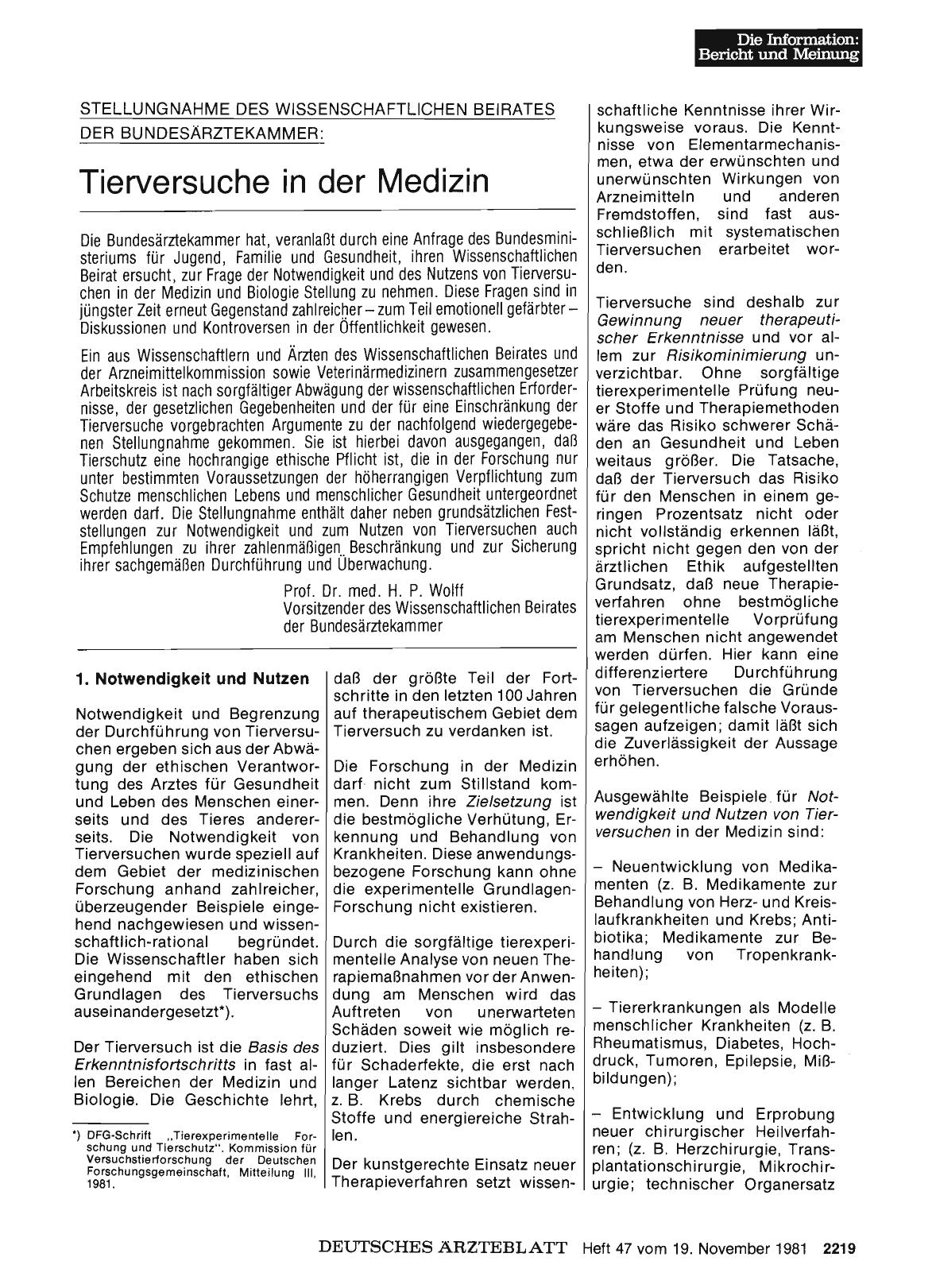 Vorschauseite 1: STELLUNGNAHME DES WISSENSCHAFTLICHEN BEIRATES DER BUNDESÄRZTEKAMMER: Tierversuche in der Medizin