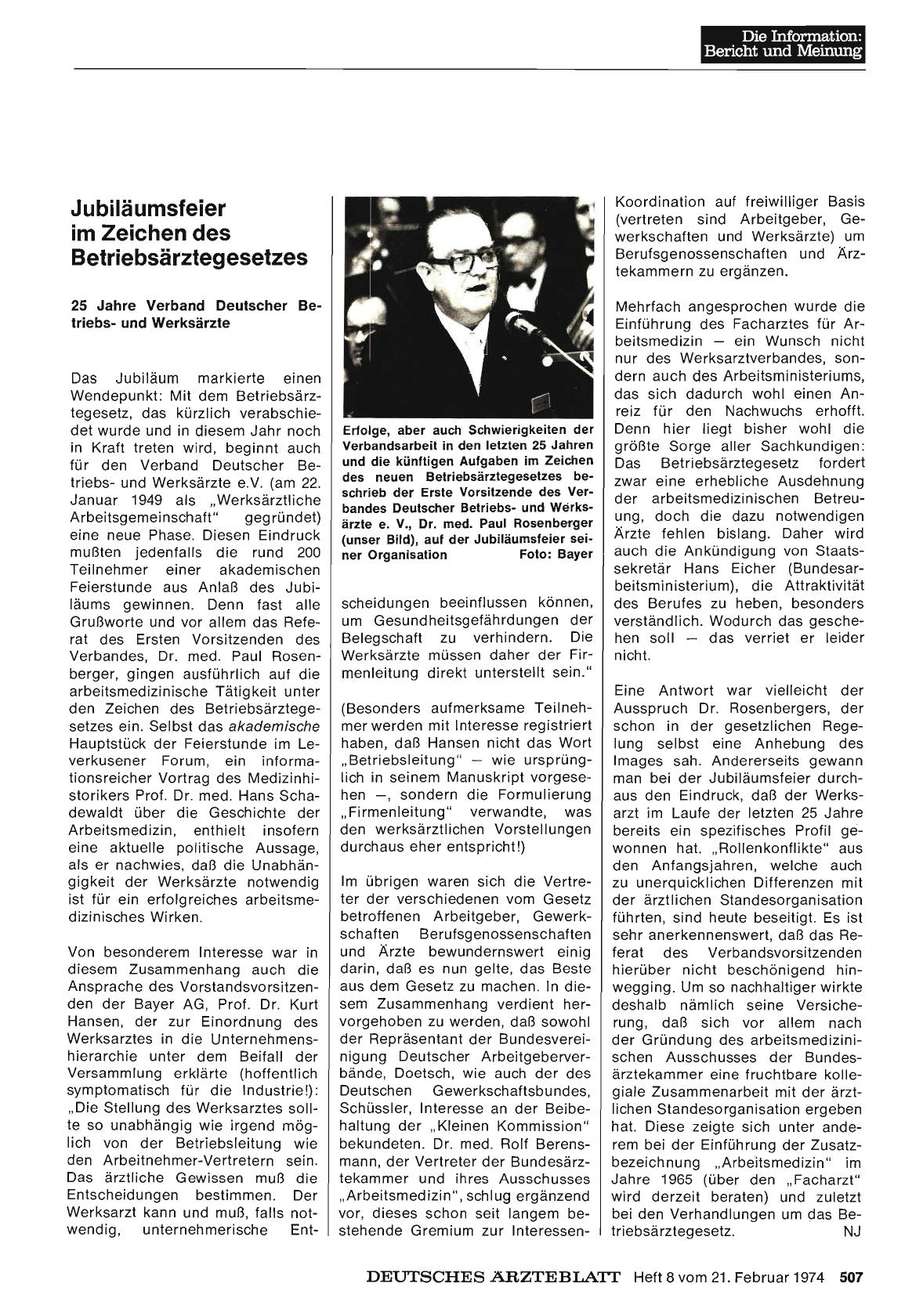 Vorschauseite 1: Jubiläumsfeier im Zeichen des Betriebsärztegesetzes