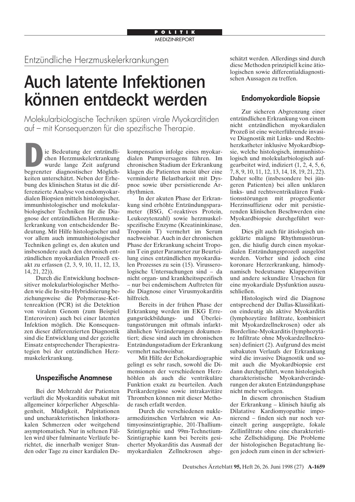 Vorschauseite 1: Entzündliche Herzmuskelerkrankungen: Auch latente Infektionen können entdeckt werden