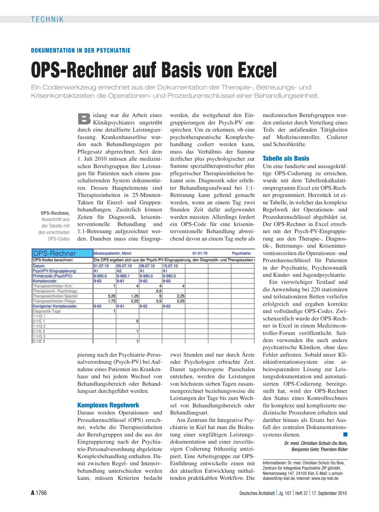 Vorschauseite 1: Dokumentation in der Psychiatrie: OPS-Rechner auf Basis von Excel
