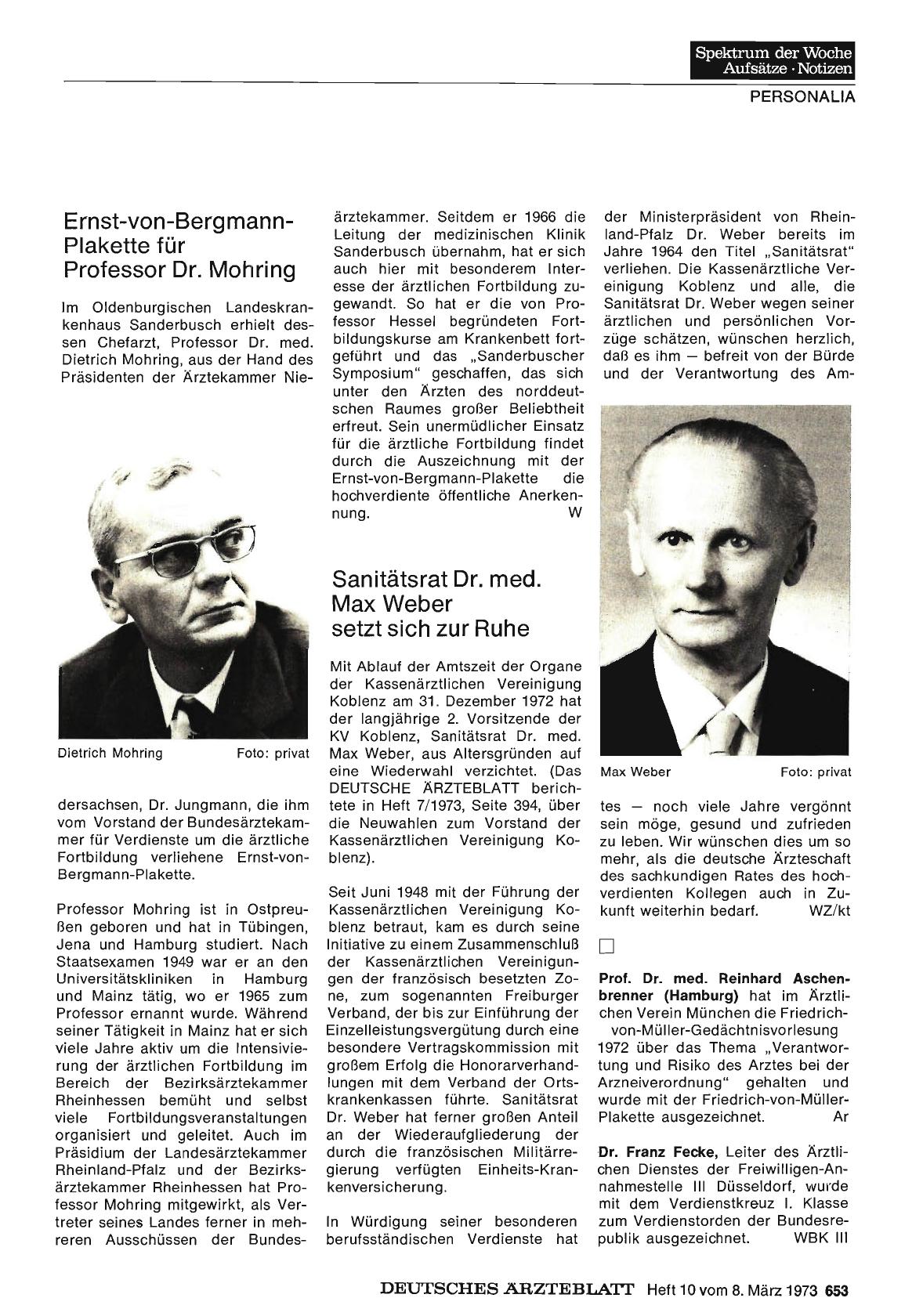 Vorschauseite 1: Ernst-von-Bergmann-Plakette für Professor Dr. Mohring