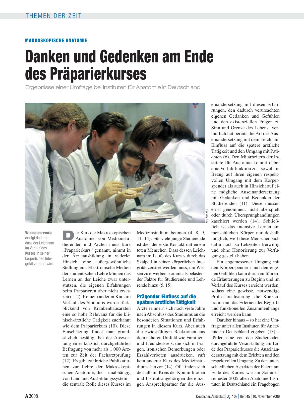 Vorschauseite 1: Makroskopische Anatomie: Danken und Gedenken am Ende des Präparierkurses