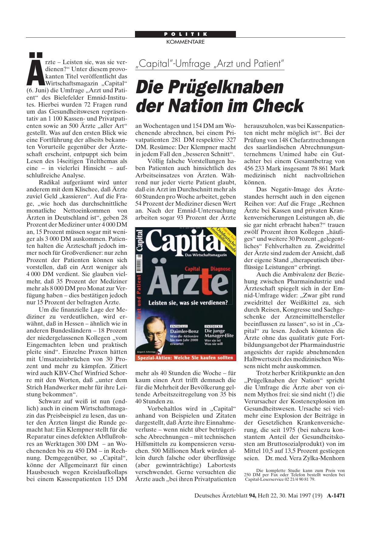 Vorschauseite 1: „Capital„-Umfrage „Arzt und Patient„: Die Prügelknaben der Nation im Check