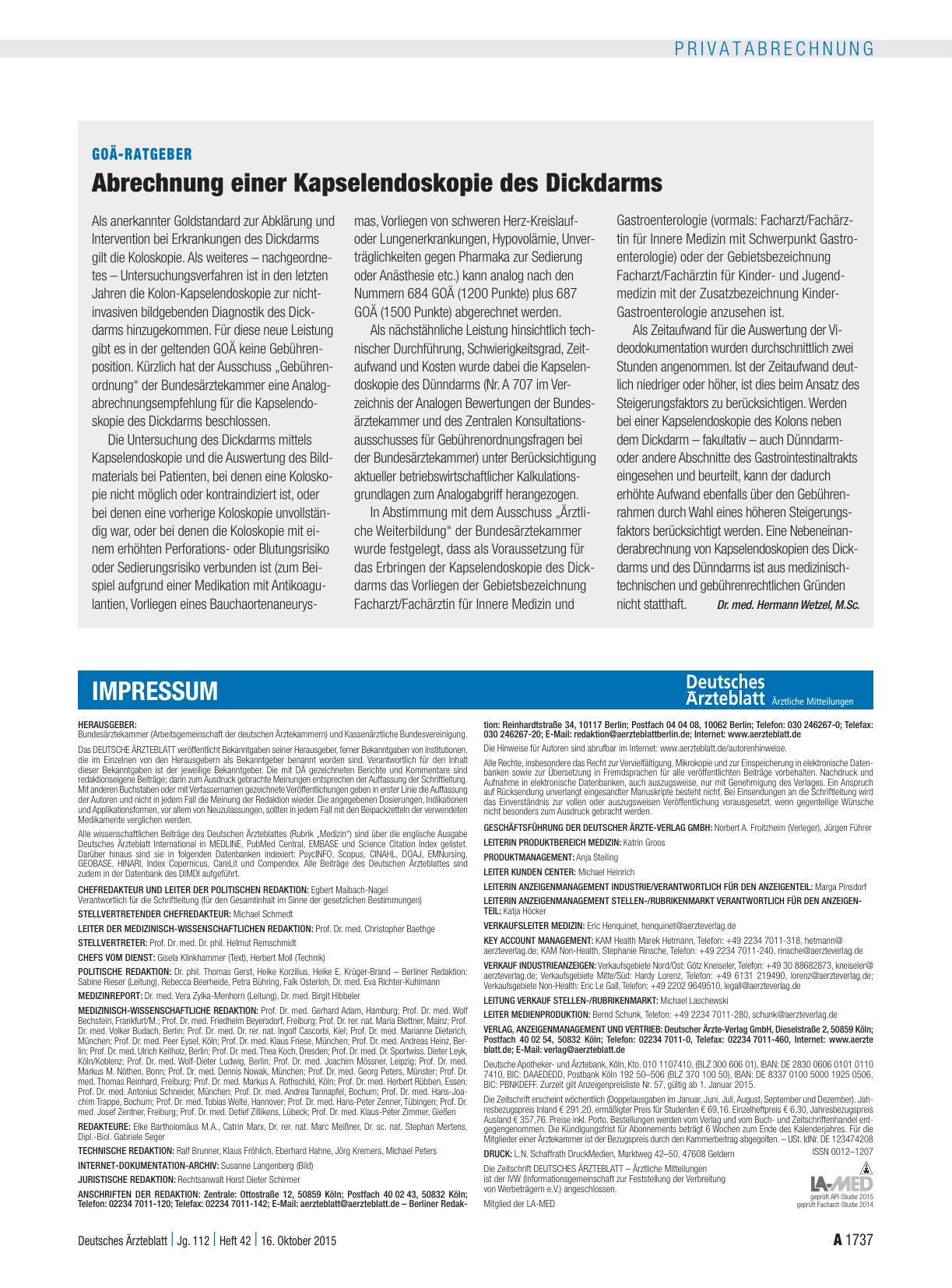 Vorschauseite 1: GOÄ-Ratgeber: Abrechnung einer Kapselendoskopie des Dickdarms