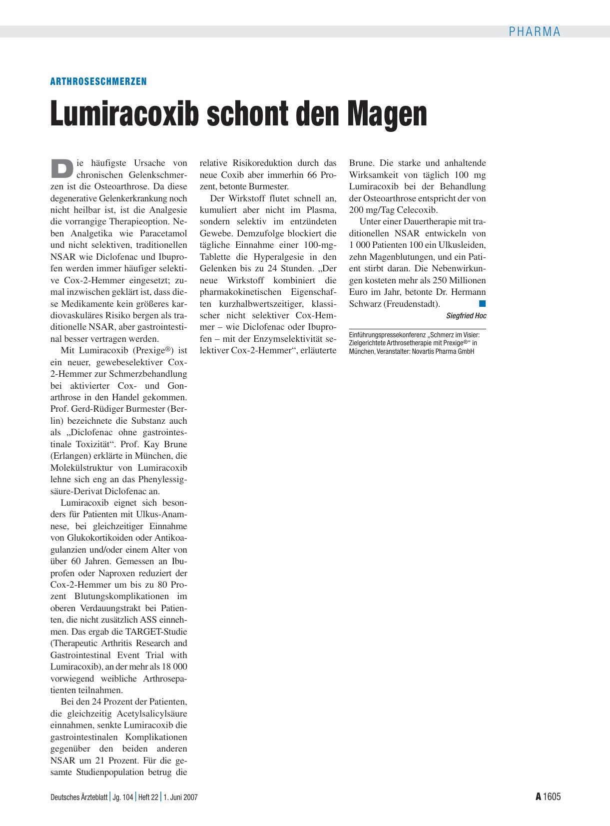 Vorschauseite 1: Arthroseschmerzen: Lumiracoxib schont den Magen