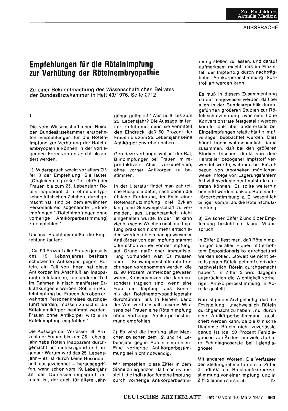 Vorschauseite 1: Empfehlungen für die Rötelnimpfung zur Verhütung der Rötelnembryopathie