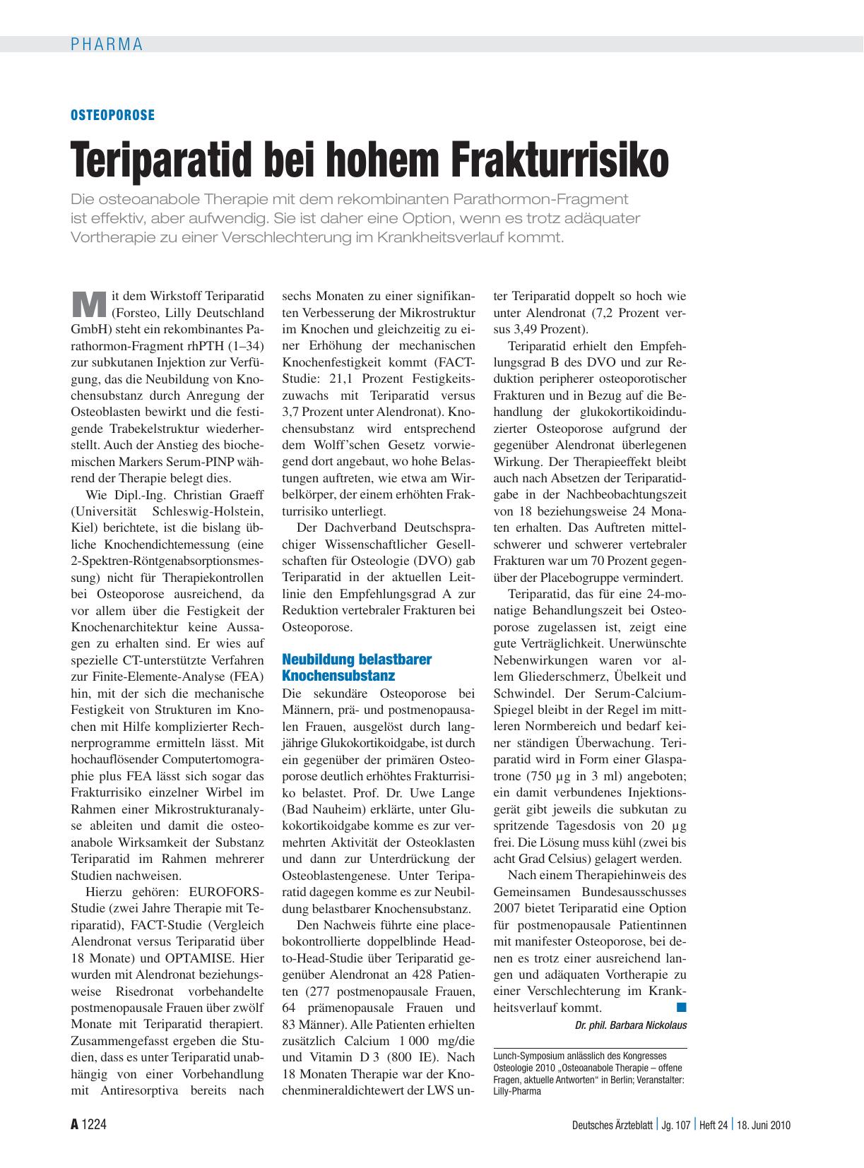 Vorschauseite 1: Osteoporose: Teriparatid bei hohem Frakturrisiko