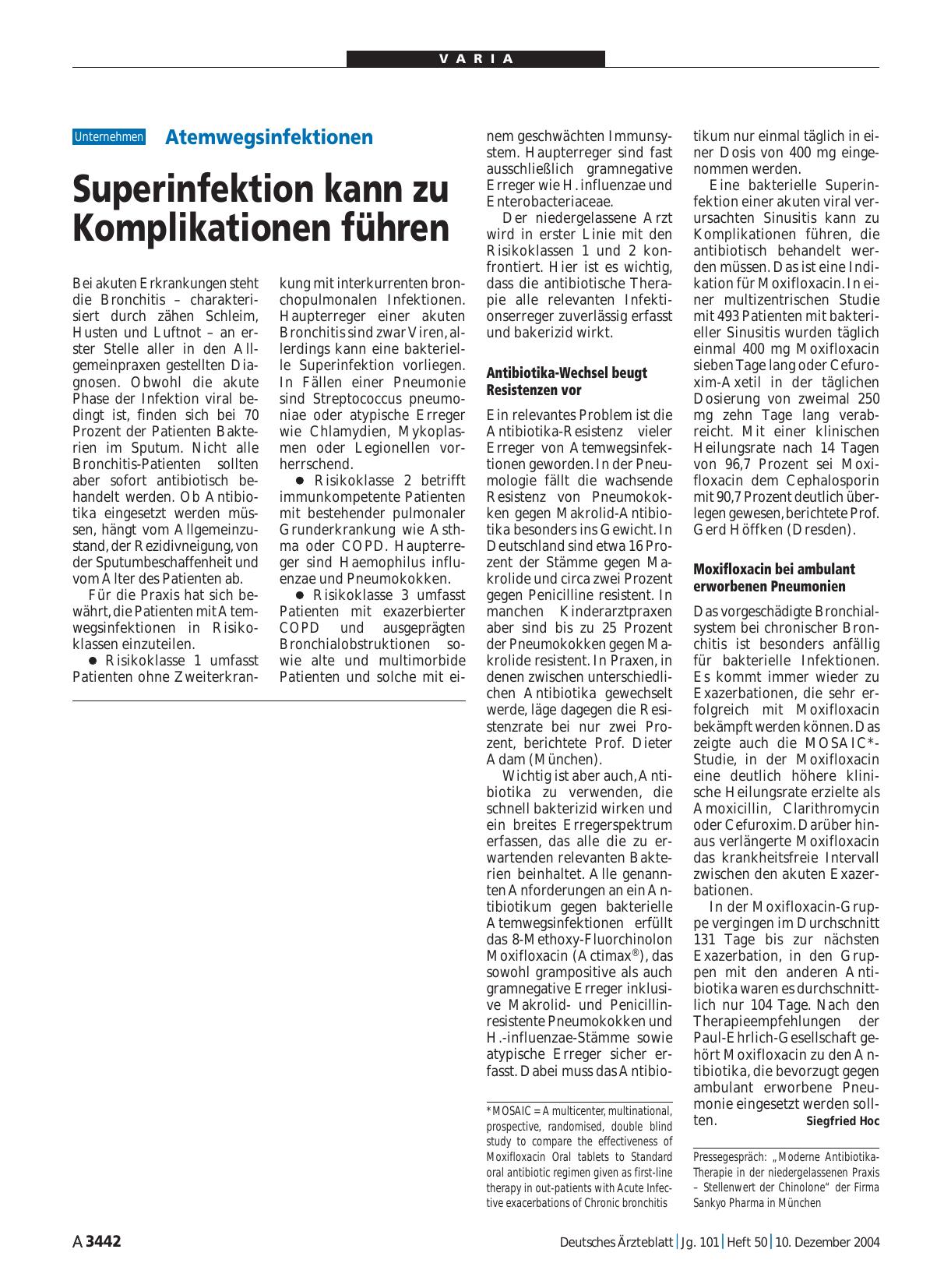 Vorschauseite 1: Atemwegsinfektionen: Superinfektion kann zu Komplikationen führen