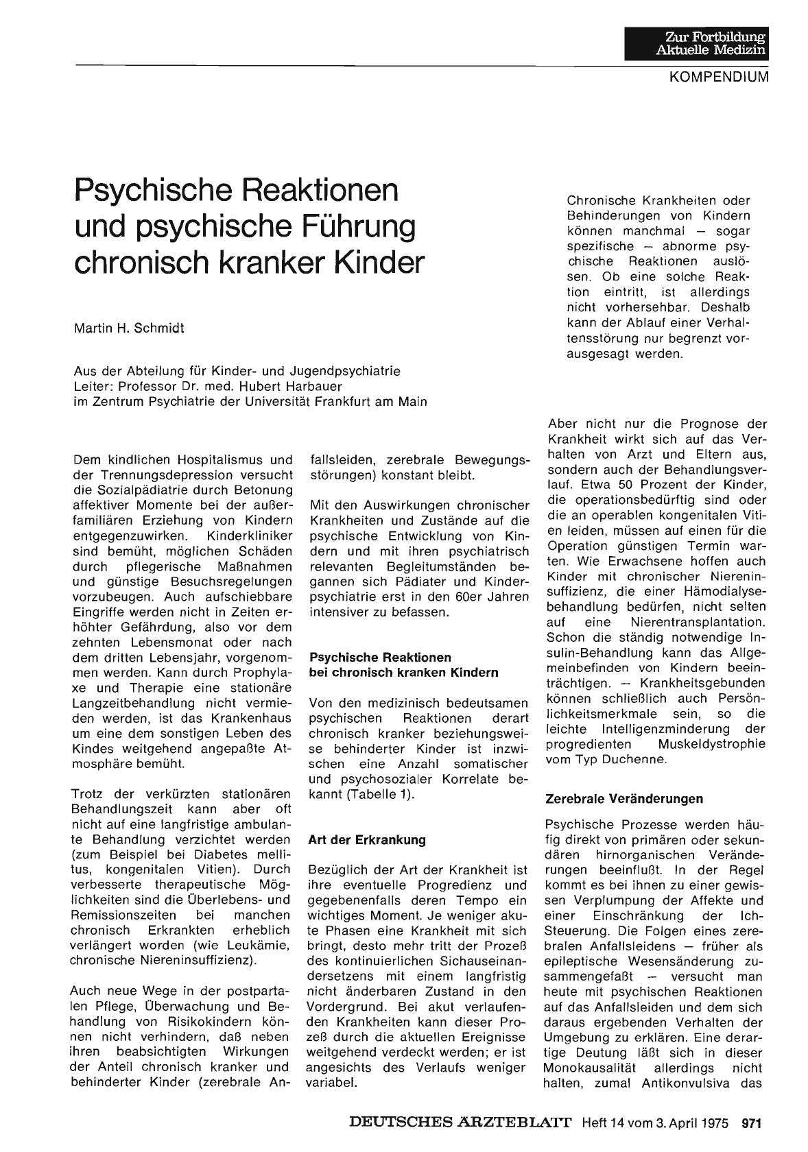 Vorschauseite 1: Psychische Reaktionen und psychische Führung chronisch kranker Kinder