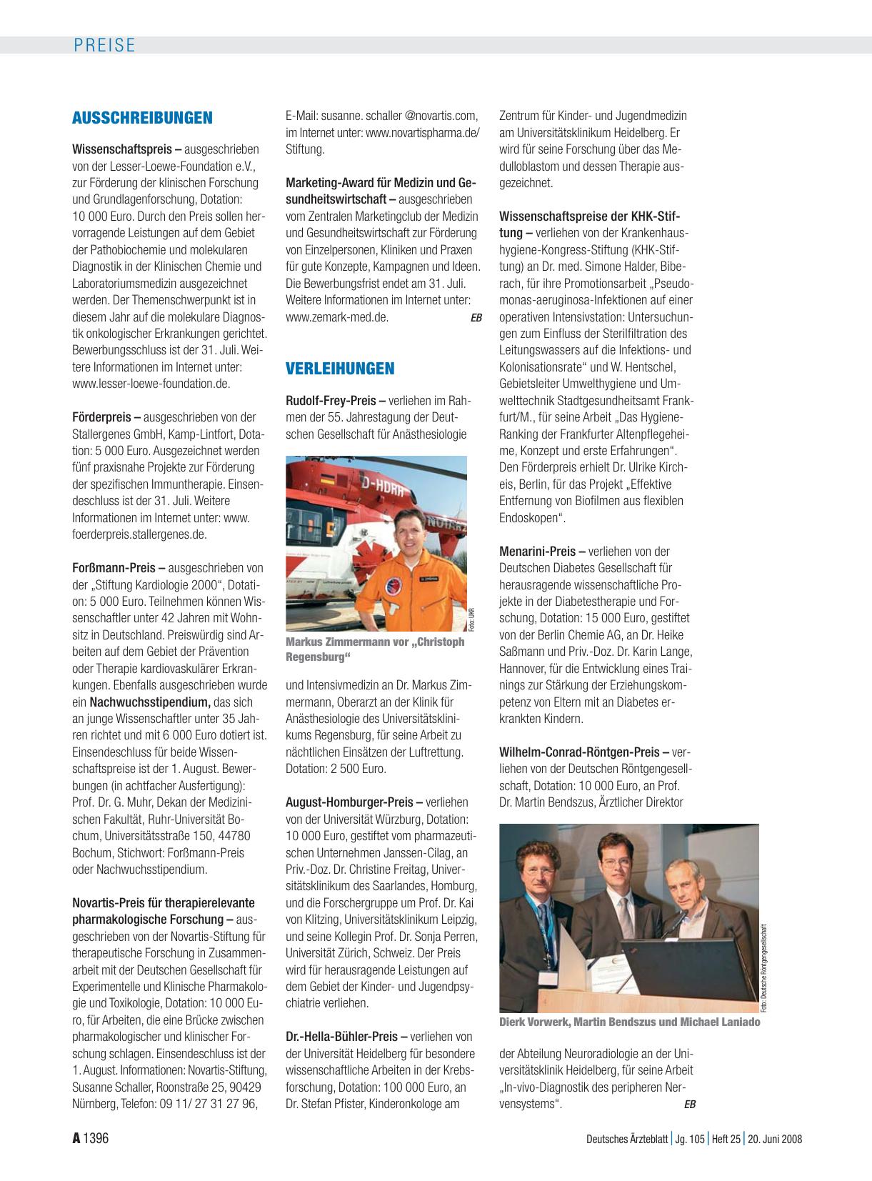 Vorschauseite 1: Verleihungen