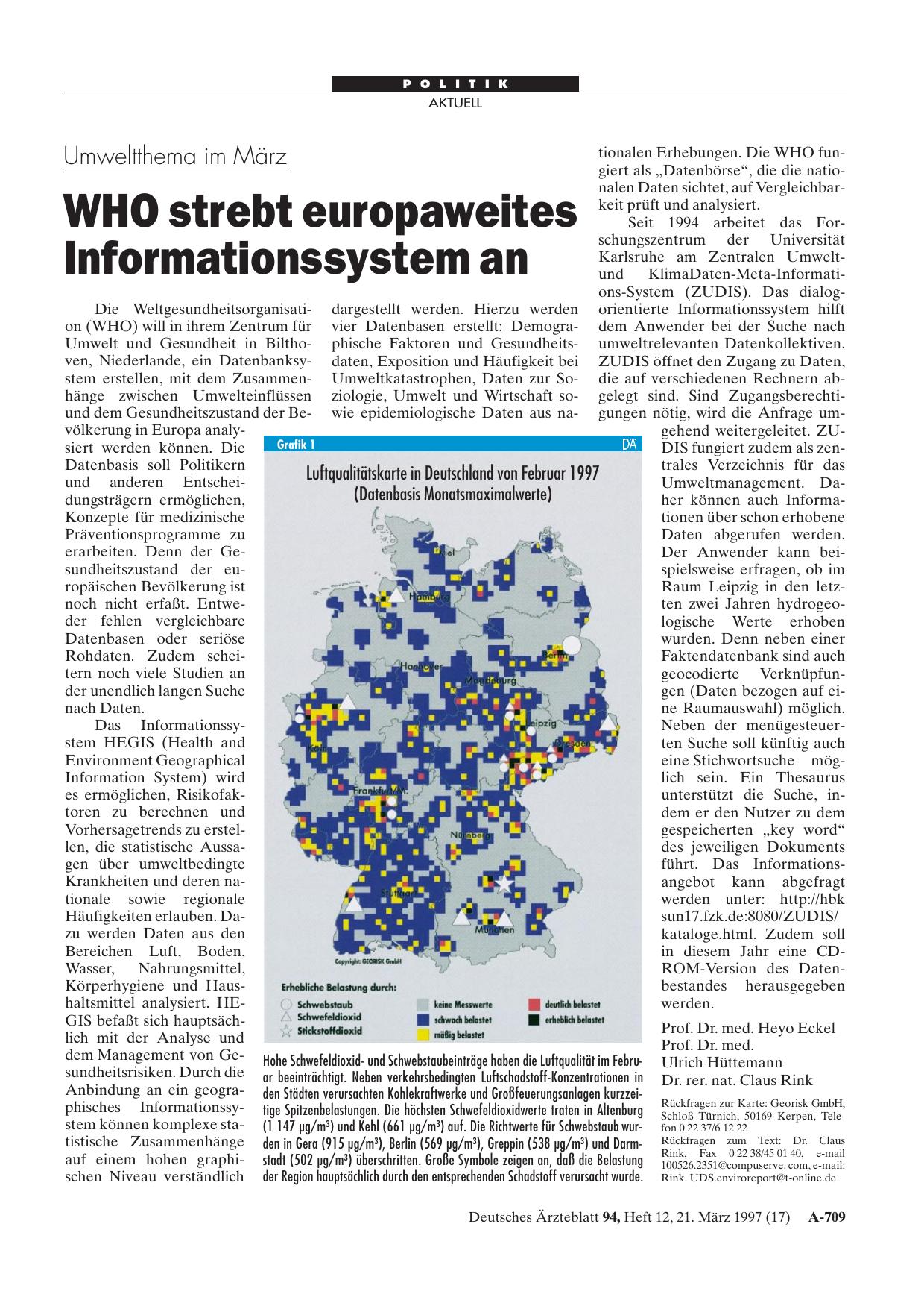 Vorschauseite 1: Umweltthema im März: WHO strebt europaweites Informationssystem an