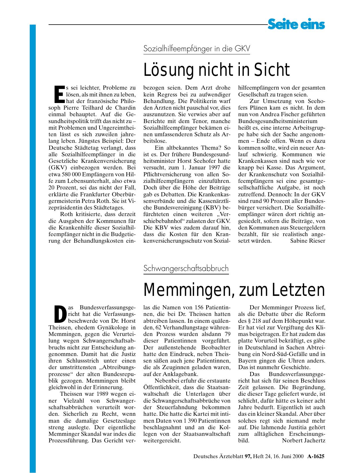 Vorschauseite 1: Schwangerschaftsabbruch: Memmingen, zum Letzten