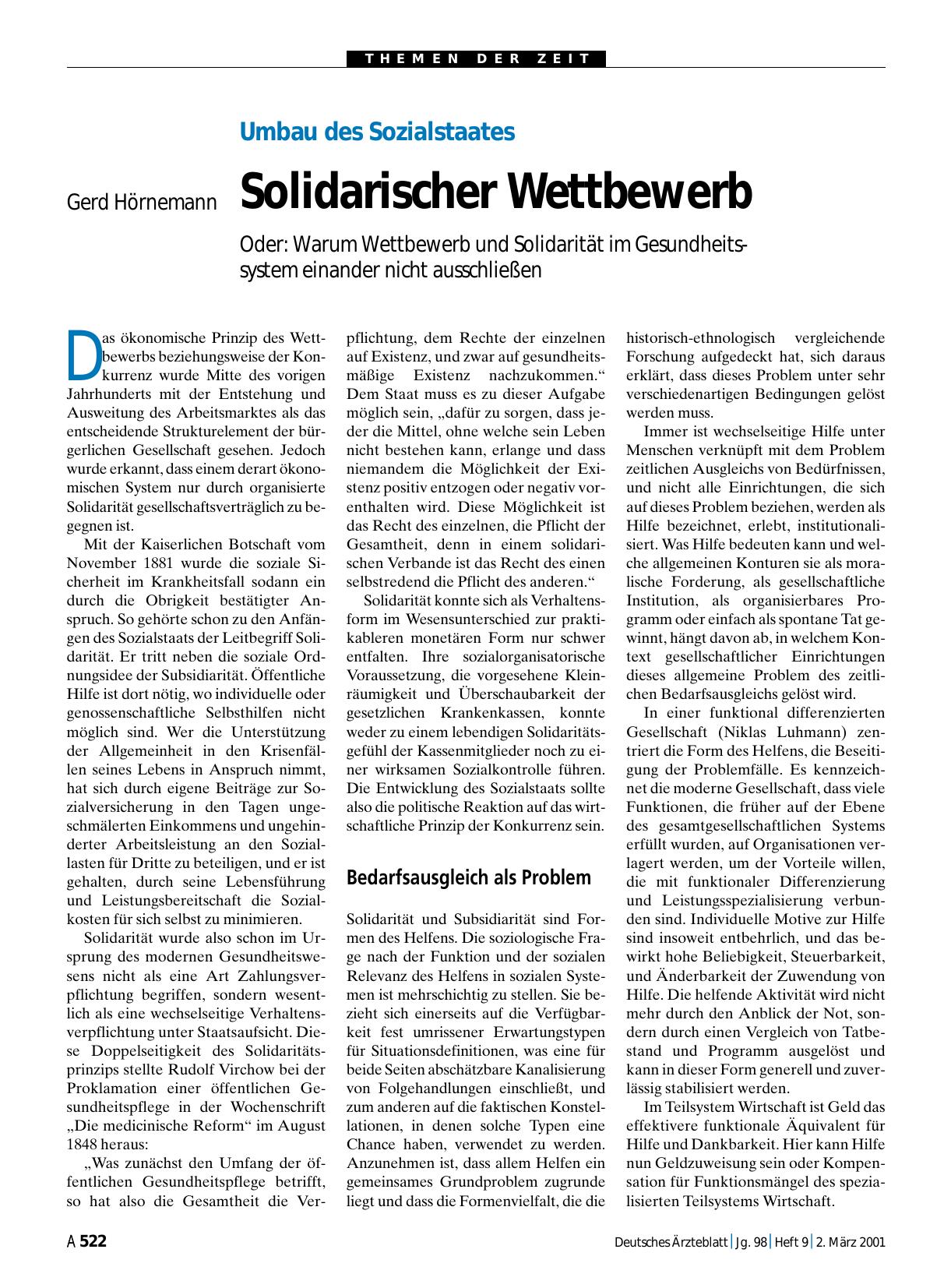 Vorschauseite 1: Umbau des Sozialstaates: Solidarischer Wettbewerb