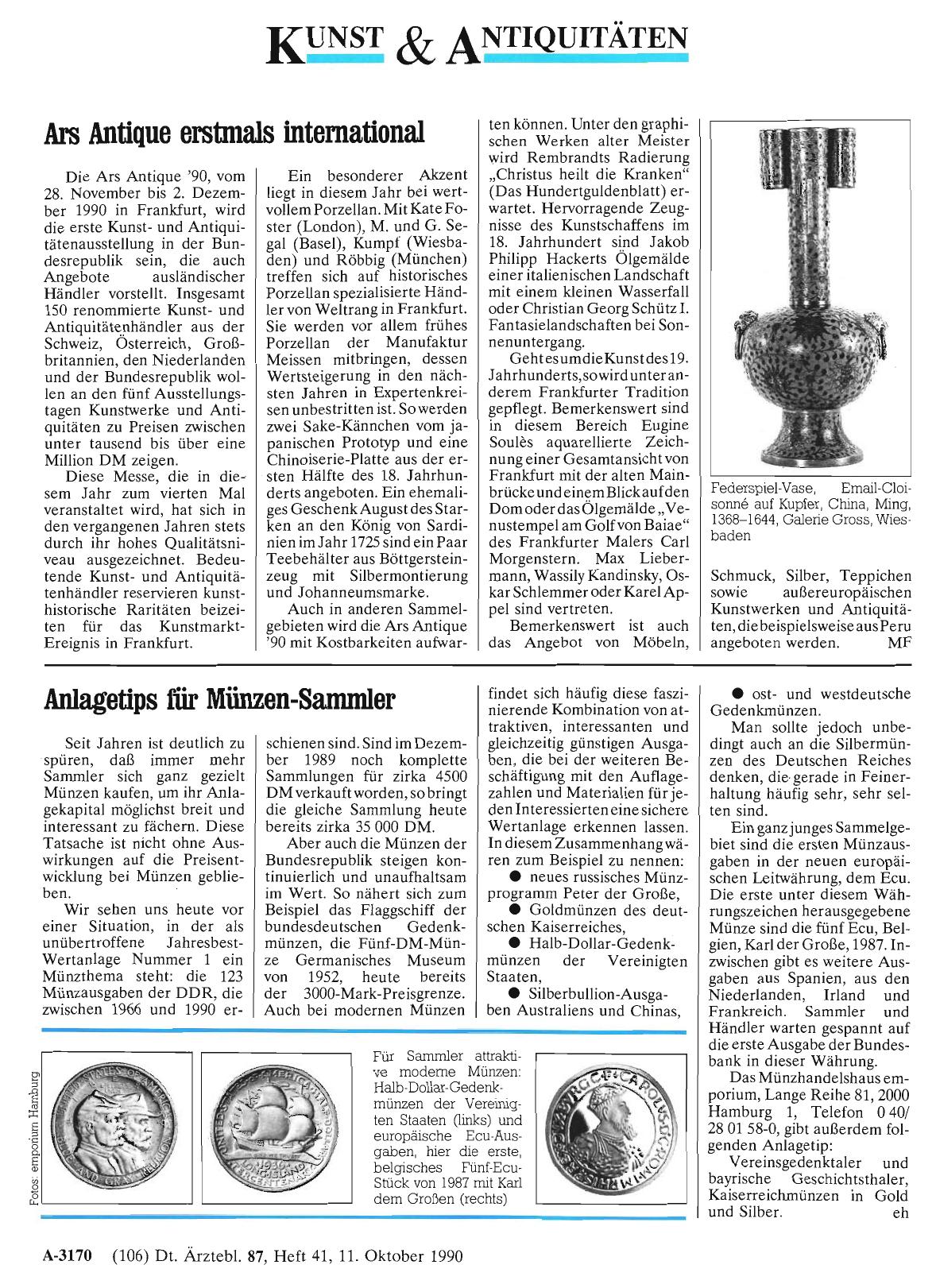 Vorschauseite 1: Ars Antique erstmals international