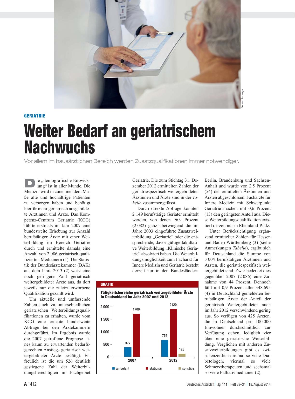 Vorschauseite 1: Geriatrie: Weiter Bedarf an geriatrischem Nachwuchs