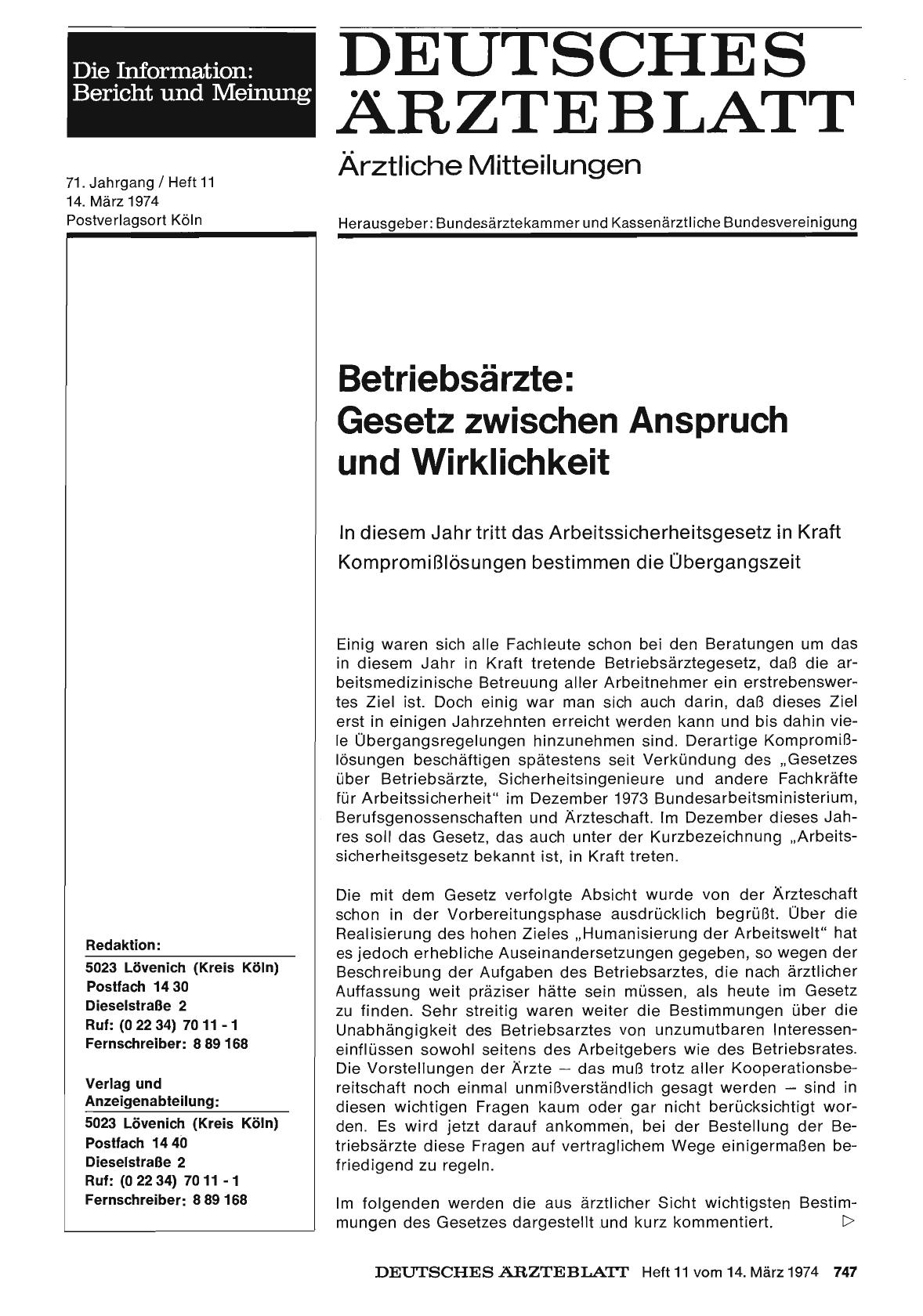 Vorschauseite 1: Betriebsärzte: Gesetz zwischen Anspruch und Wirklichkeit