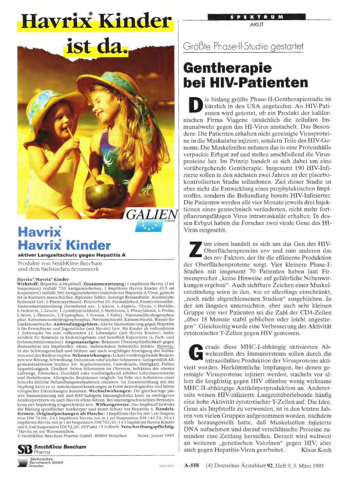 Vorschauseite 1: Größte Phase-Il-Studie: gestartet Gentherapie bei HIV-Patienten