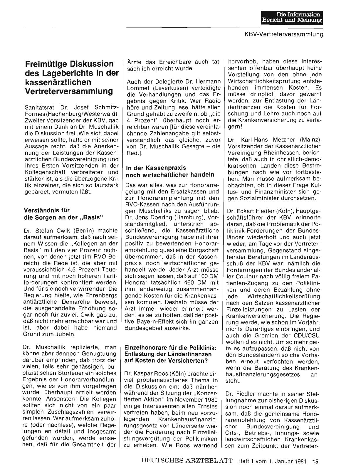 Vorschauseite 1: Freimütige Diskussion des Lageberichts in der kassenärztlichen Vertreterversammlung