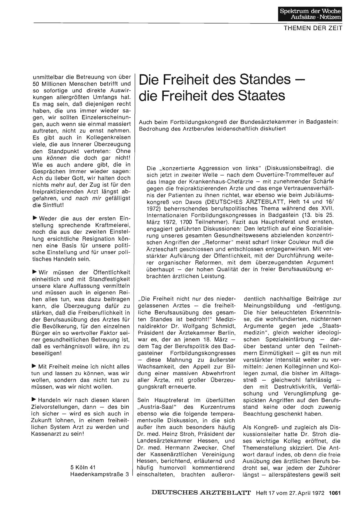 Vorschauseite 1: Die Freiheit des Standes — die Freiheit des Staates