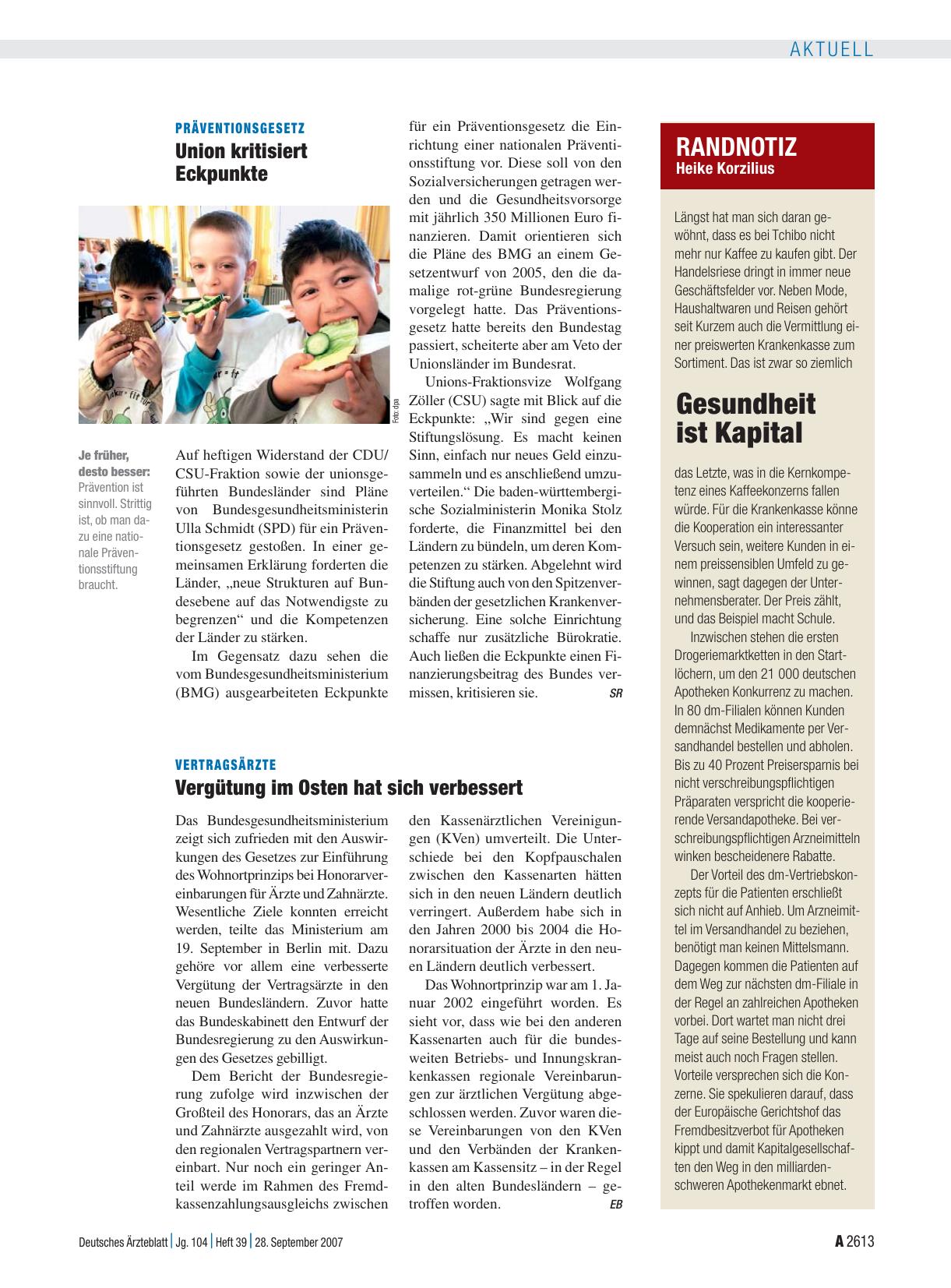 Vorschauseite 1: Vertragsärzte: Vergütung im Osten hat sich verbessert