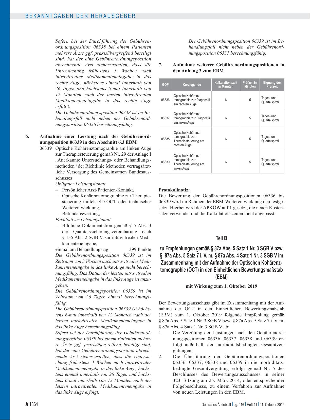 Vorschauseite 3: Beschluss des Bewertungsausschusses nach § 87 Abs. 1 Satz 1 SGB V in seiner 451. Sitzung am 17. September 2019: Teil A, Teil B