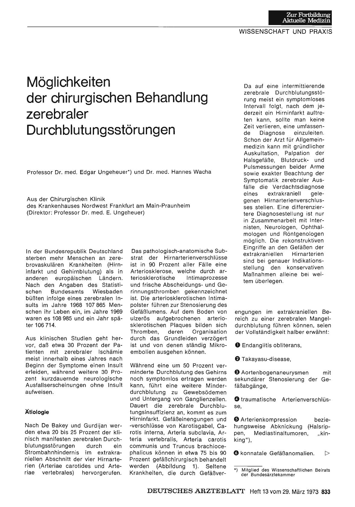Vorschauseite 1: Möglichkeiten der chirurgischen Behandlung zerebraler Durchblutungsstörungen