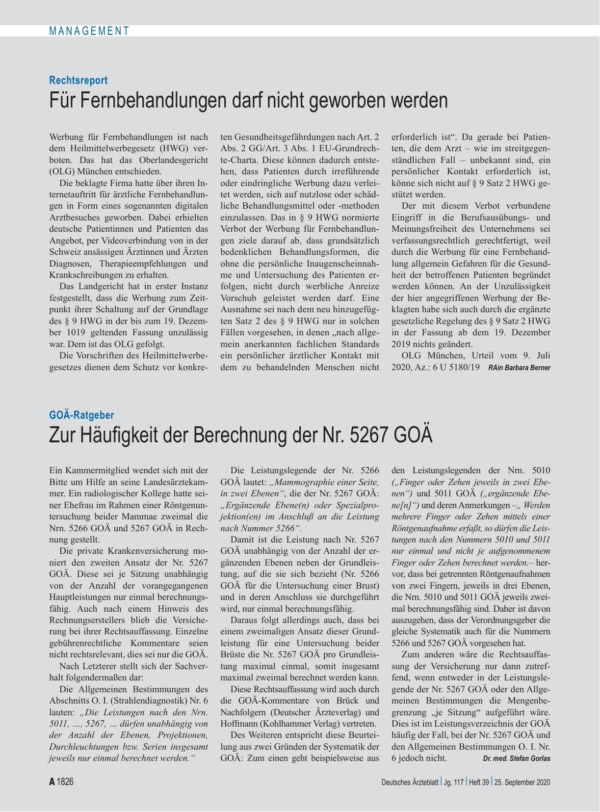 Vorschauseite 1: GOÄ-Ratgeber: Zur Häufigkeit der Berechnung der Nr. 5267 GOÄ