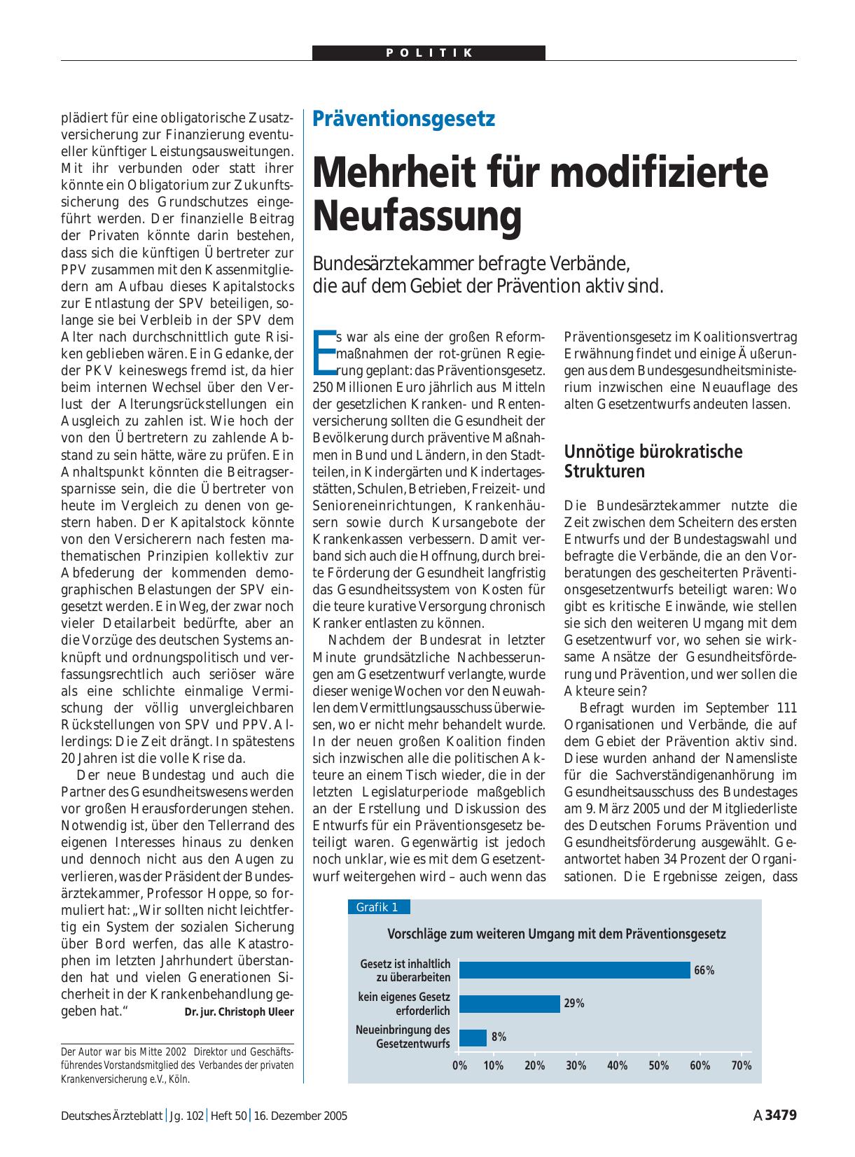 Vorschauseite 1: Präventionsgesetz: Mehrheit für modifizierte Neufassung