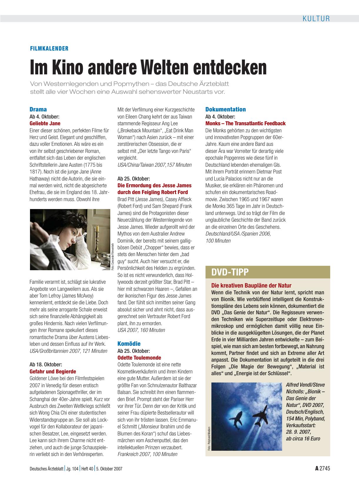Vorschauseite 1: Filmkalender: Im Kino andere Welten entdecken