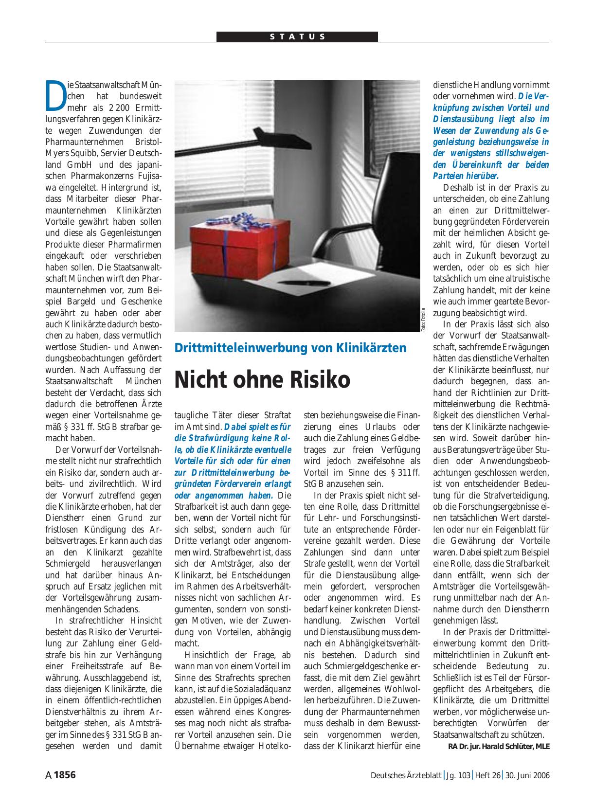 Vorschauseite 1: Drittmitteleinwerbung von Klinikärzten: Nicht ohne Risiko