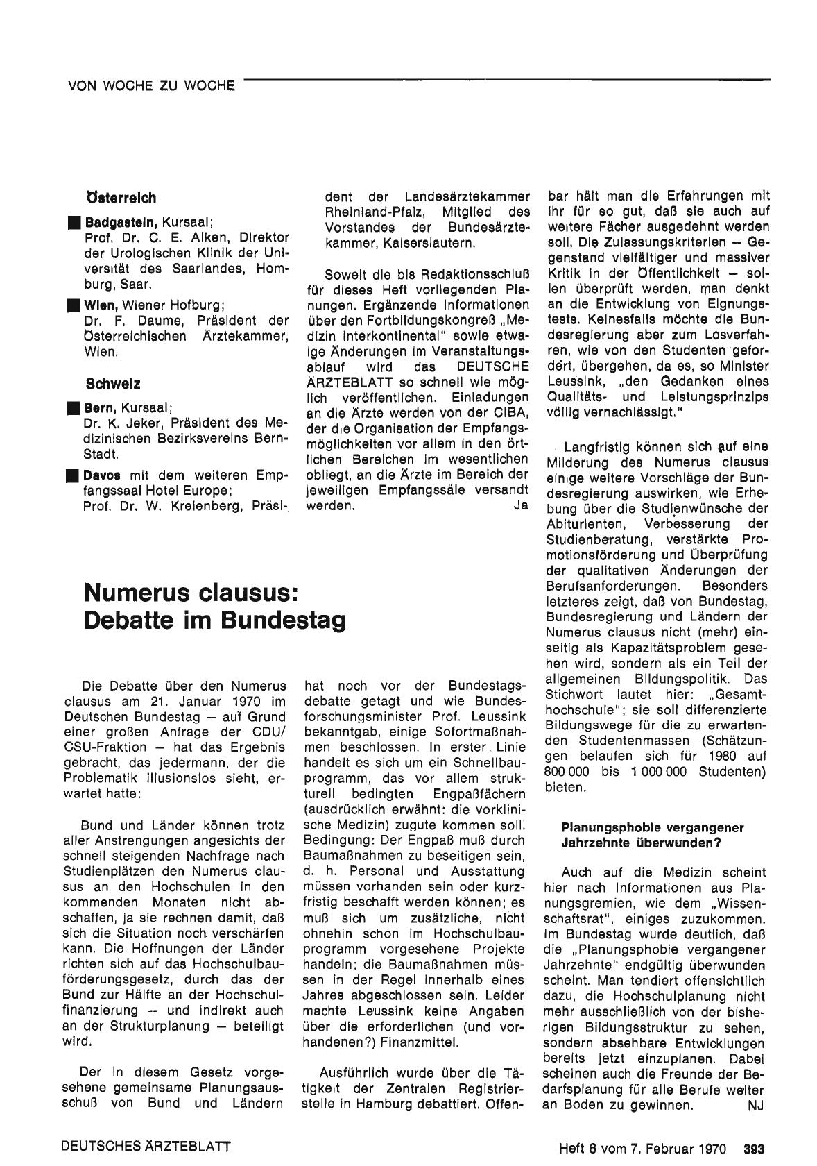 Vorschauseite 1: Numerus clausus: Debatte im Bundestag