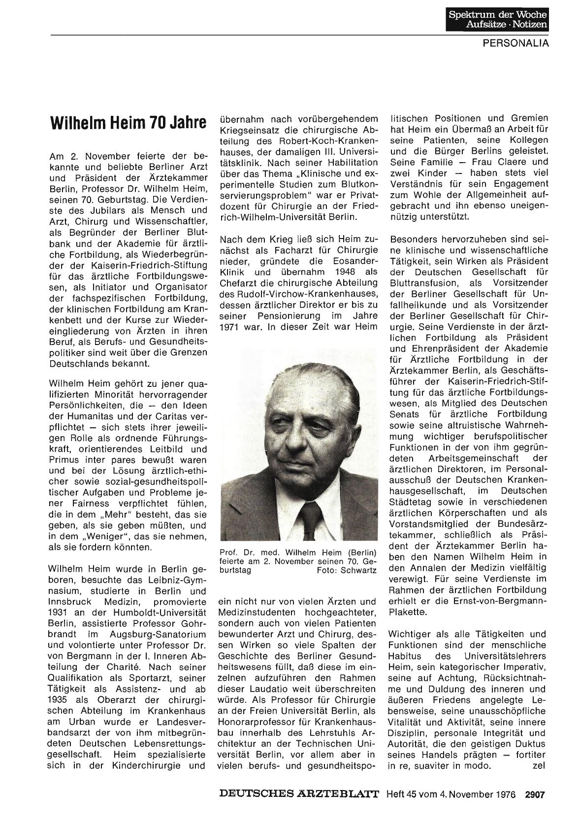 Vorschauseite 1: Wilhelm Heim 70 Jahre