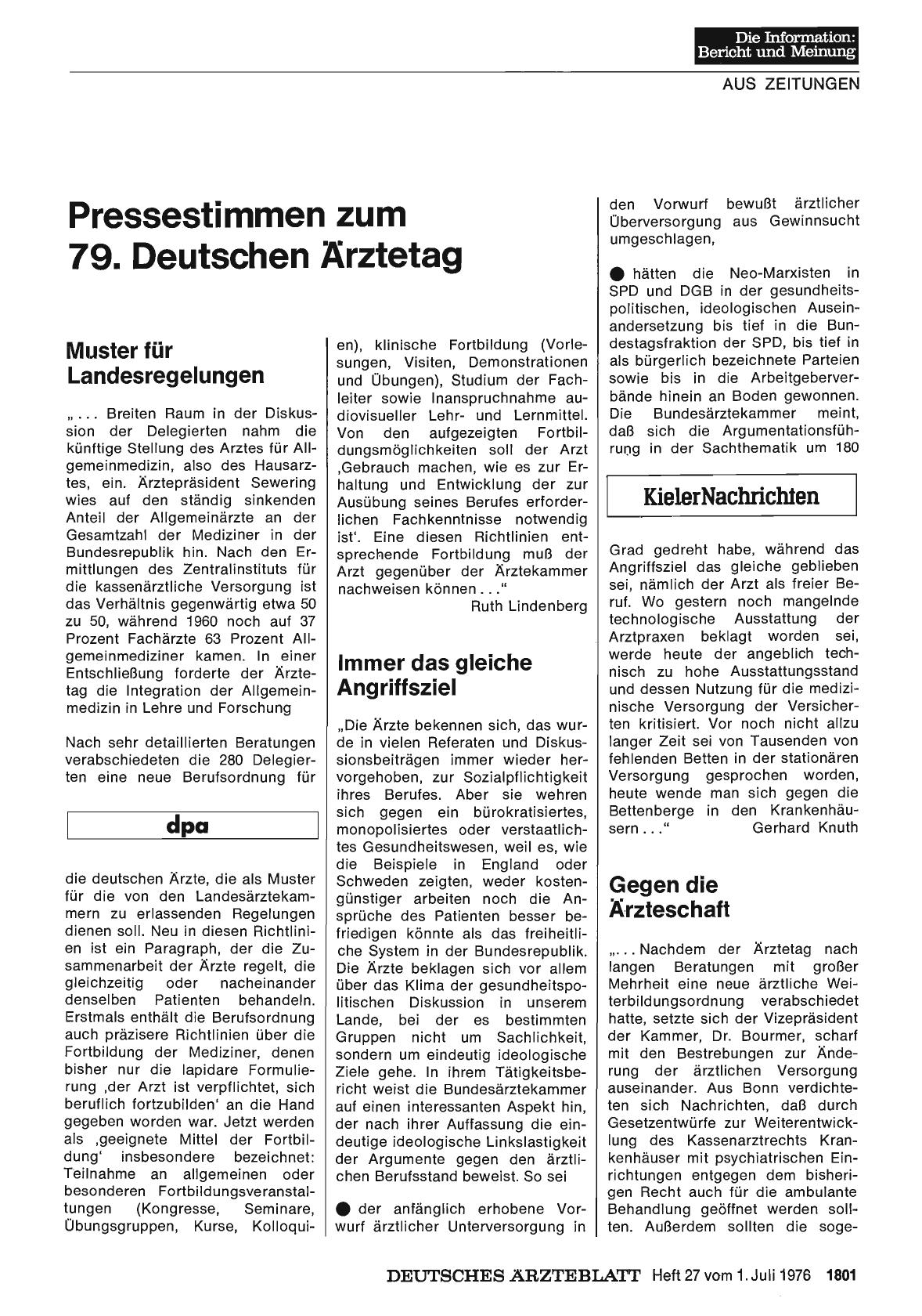 Vorschauseite 1: Pressestimmen zum 79. Deutschen Ärztetag