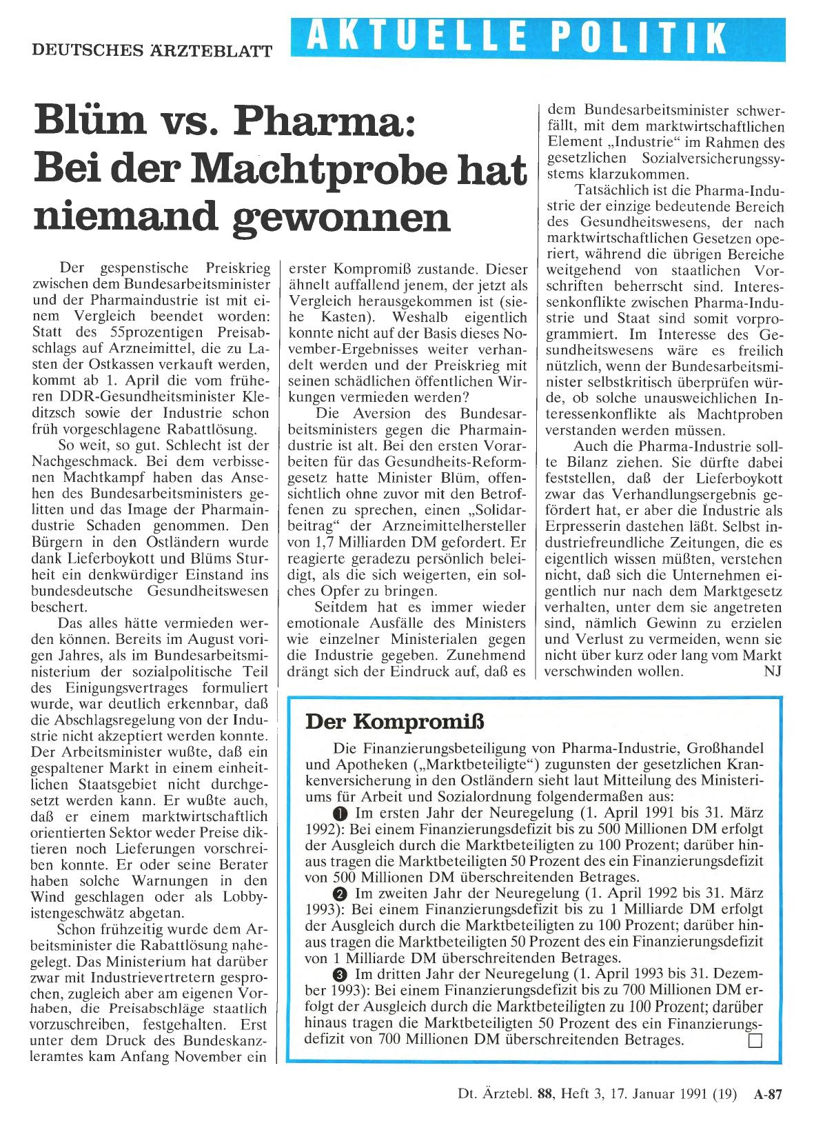 Vorschauseite 1: Blüm vs. Pharma: Bei der Machtprobe hat niemand gewonnen