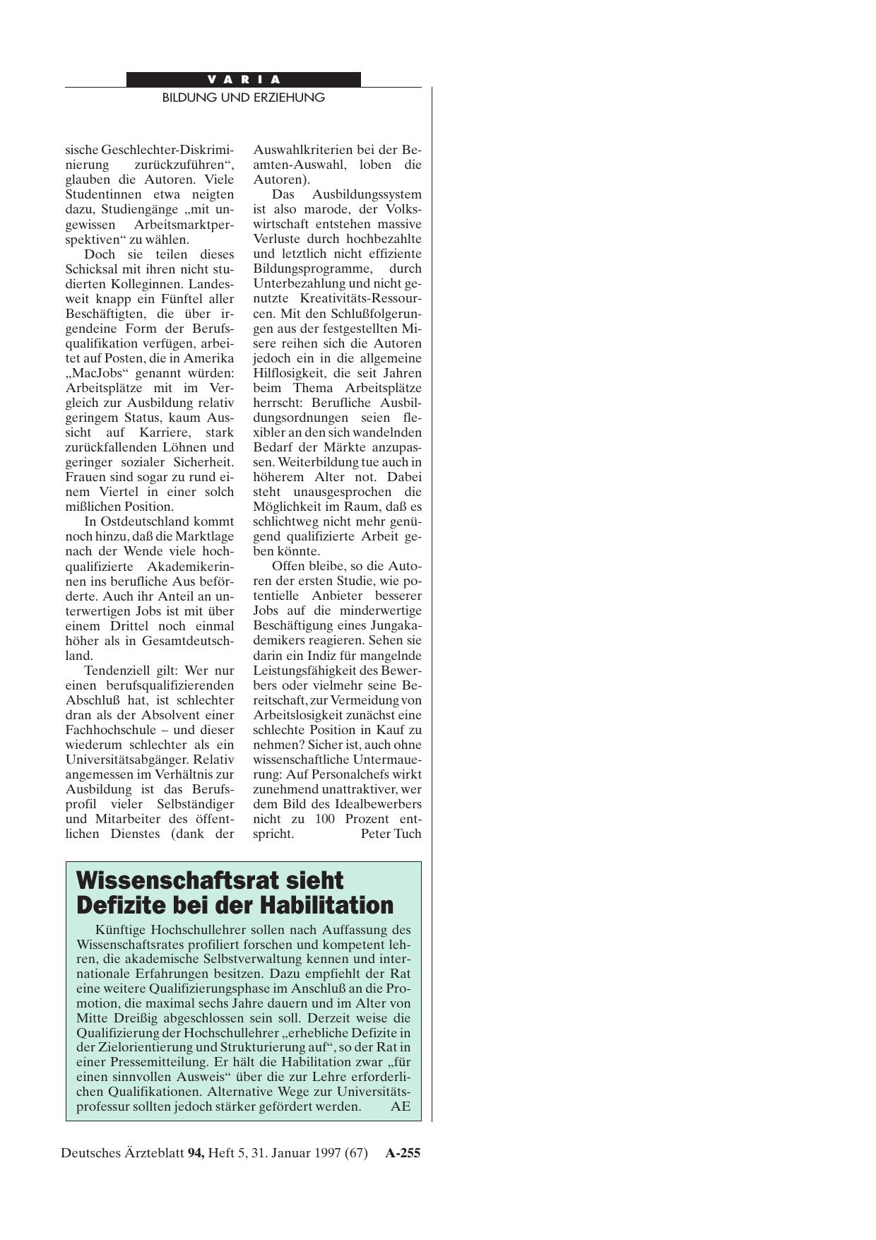 Vorschauseite 1: Wissenschaftsrat sieht Defizite bei der Habilitation