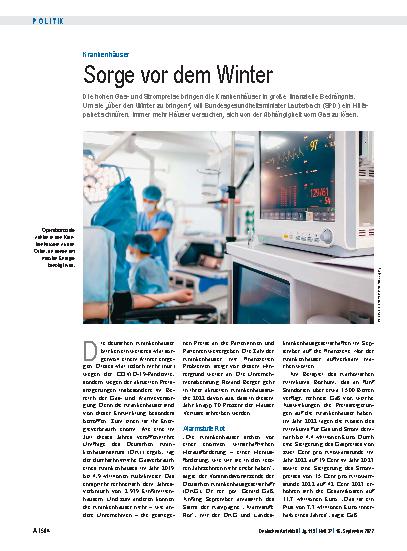Vorschauseite 1: Krankenhäuser: Sorge vor dem Winter
