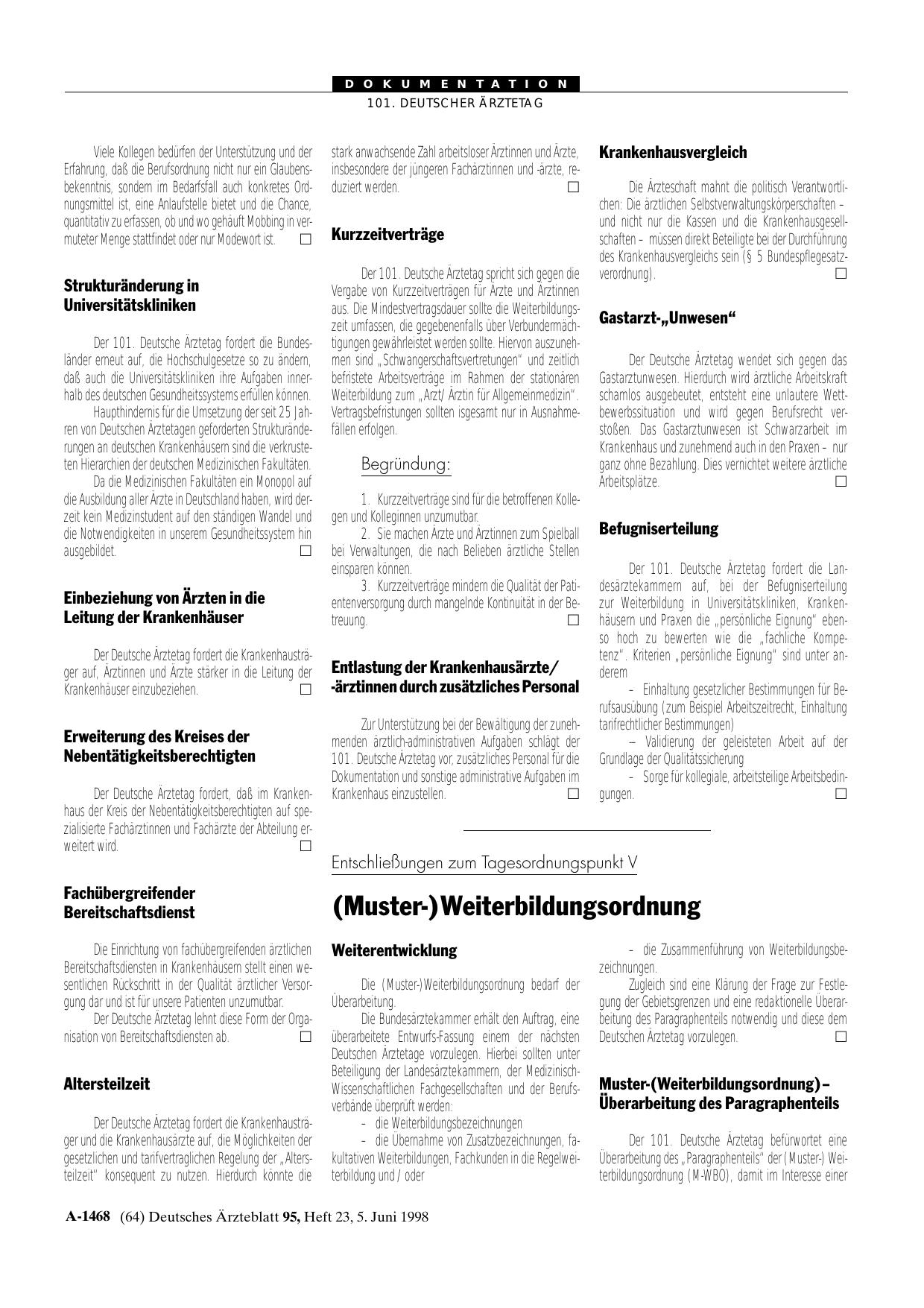 Vorschauseite 1: Entschließungen zum Tagesordnungspunkt V: (Muster-)Weiterbildungsordnung