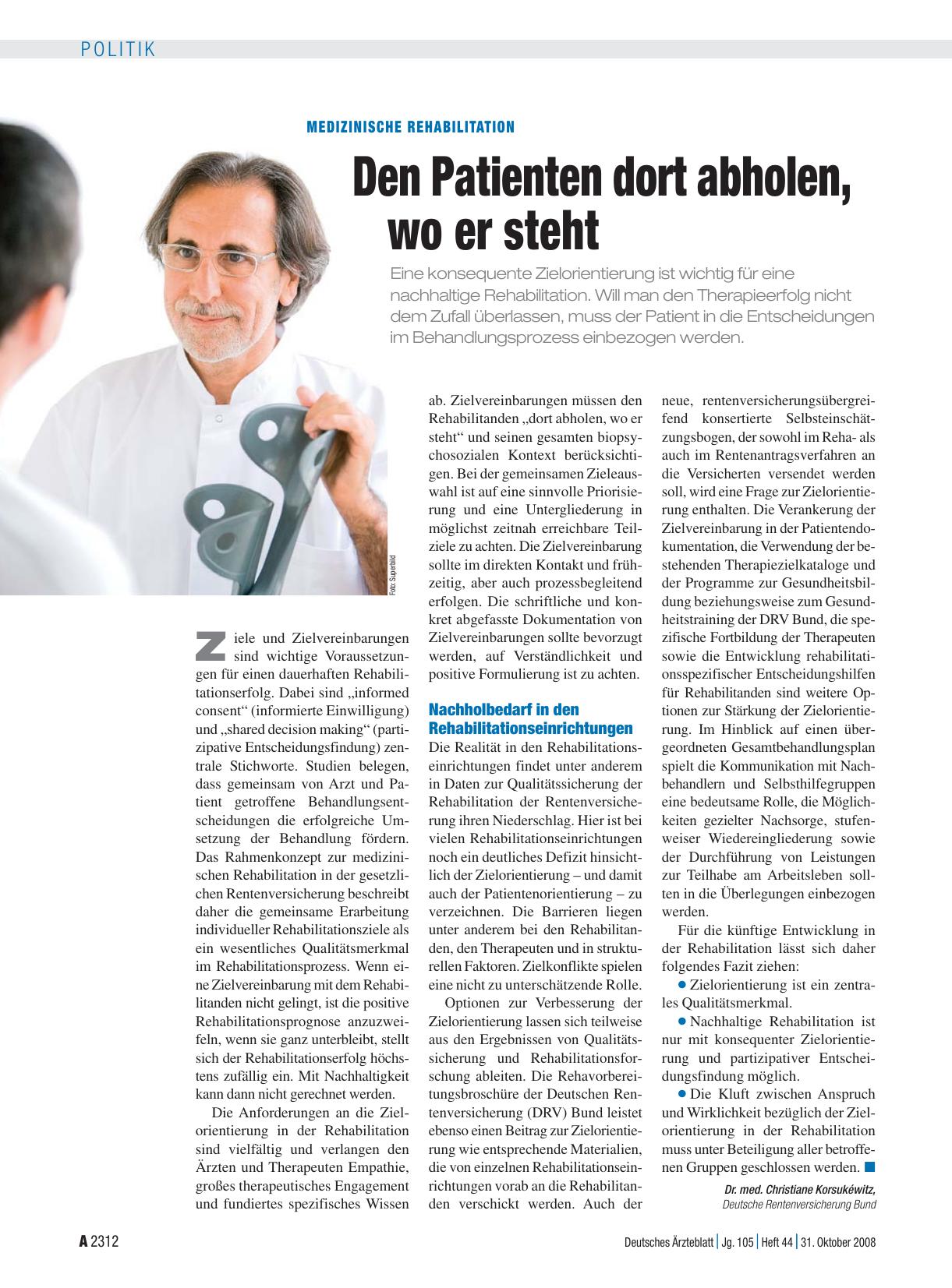 Vorschauseite 1: Medizinische Rehabilitation: Den Patienten dort abholen, wo er steht