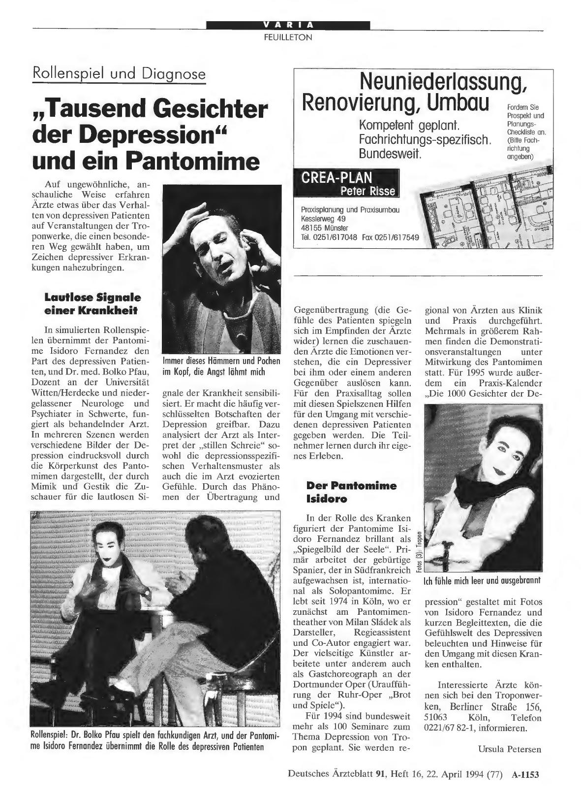Vorschauseite 1: Rollenspiel und Diagnose: „Tausend Gesichter der Depression“ und ein Pantomime