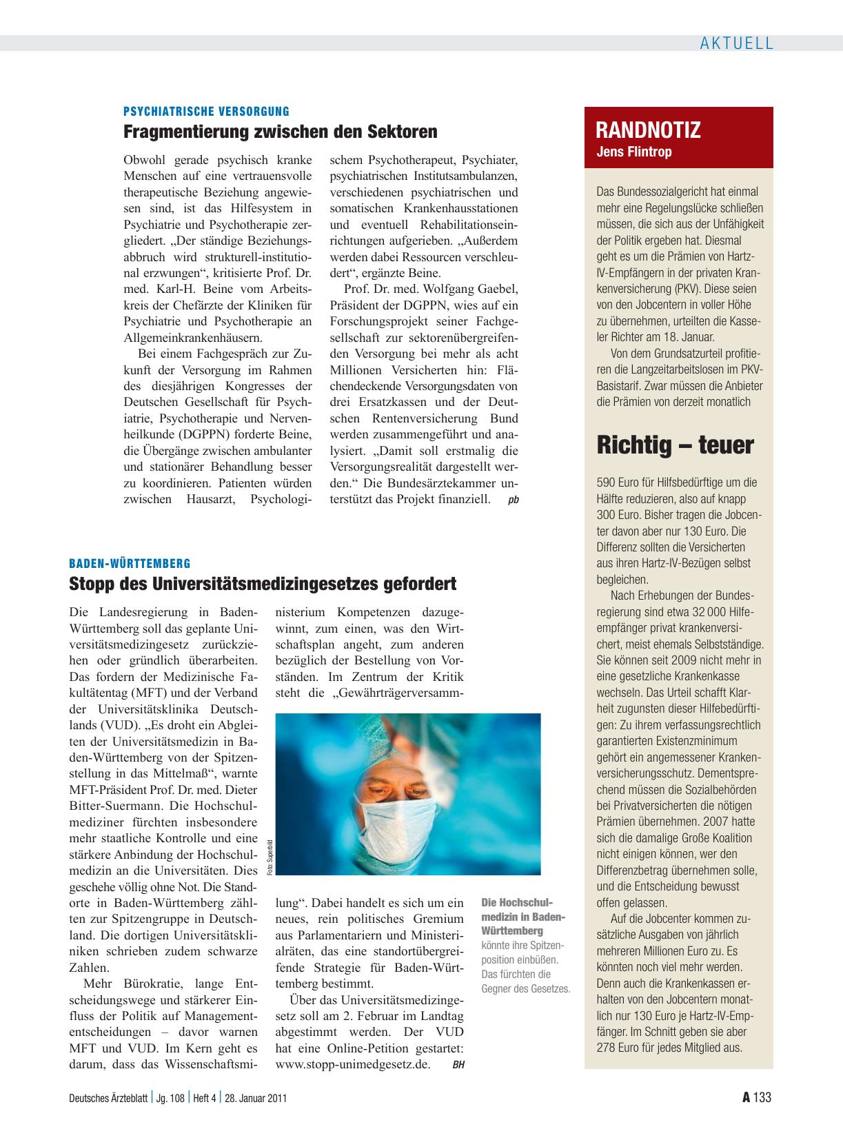 Vorschauseite 1: Baden-Württemberg: Stopp des Universitätsmedizingesetzes gefordert