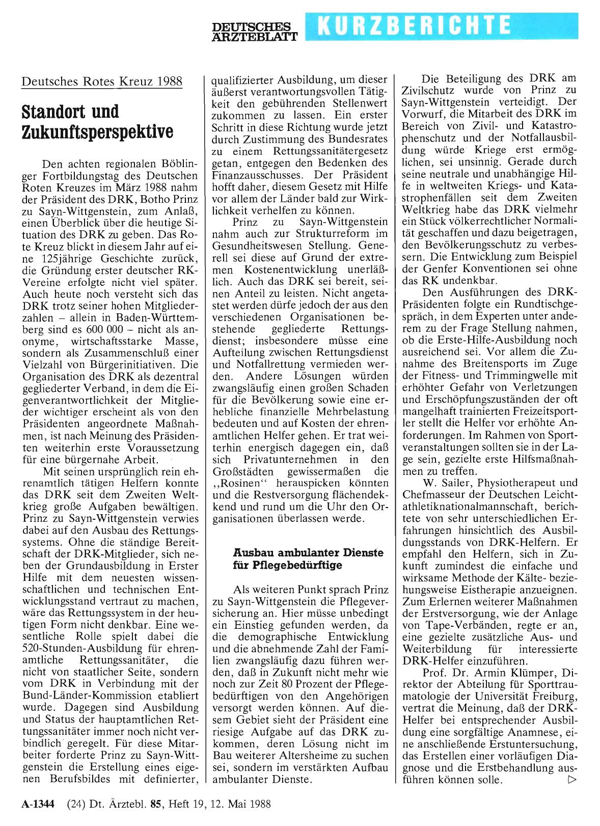 Vorschauseite 1: Deutsches Rotes Kreuz 1988: Standort und Zukunftsperspektive