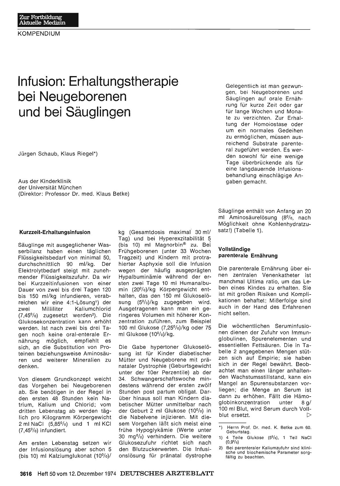 Vorschauseite 1: Infusion: Erhaltungstherapie bei Neugeborenen und bei Säuglingen
