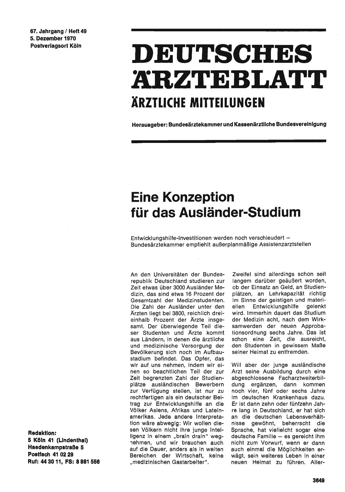 Vorschauseite 1: Eine Konzeption für das Ausländer-Studium